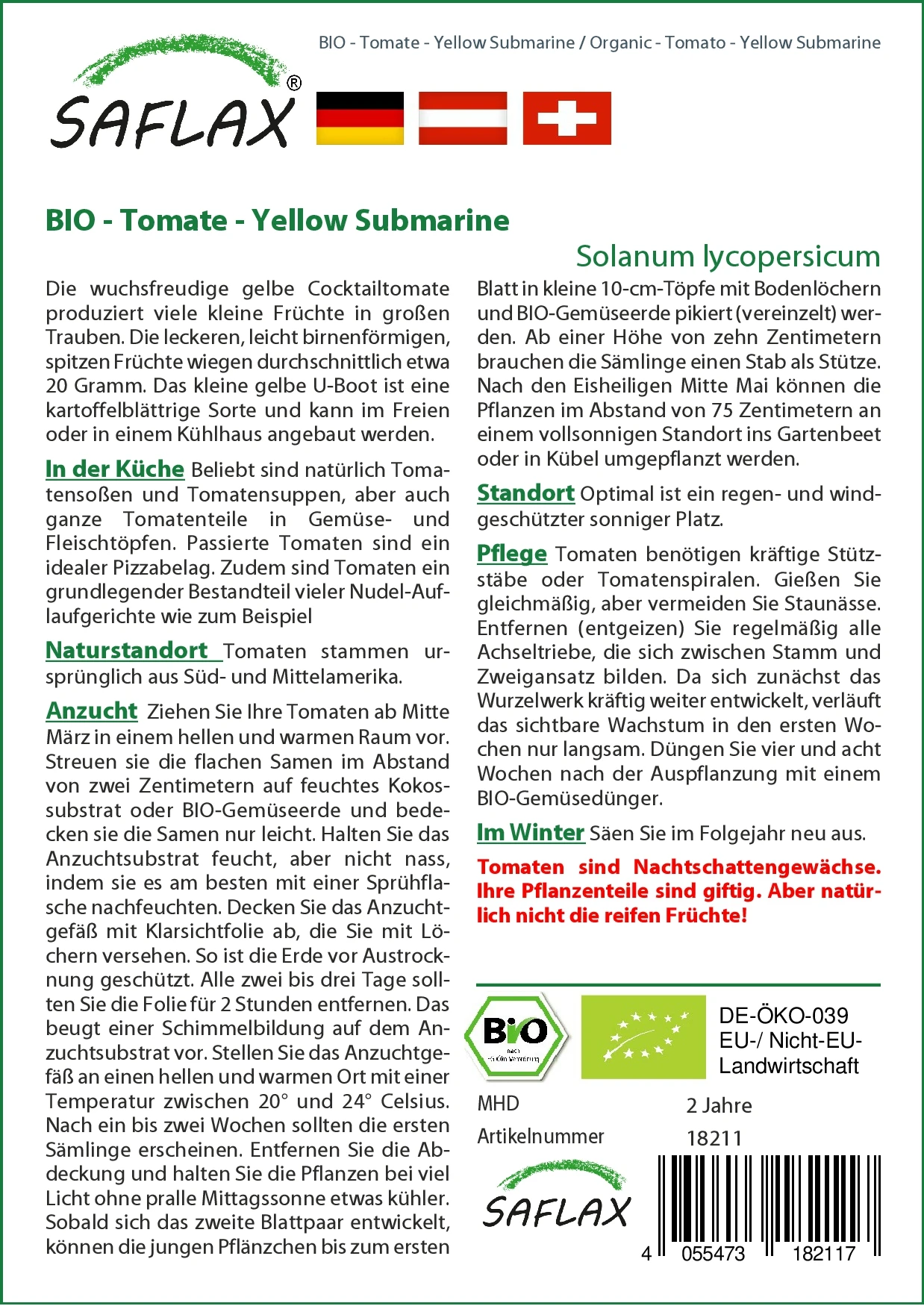 Tomate Yellow Submarine | BIO Tomatensamen Von Saflax 1 Tomate Yellow Submarine | BIO Tomatensamen Von Saflax