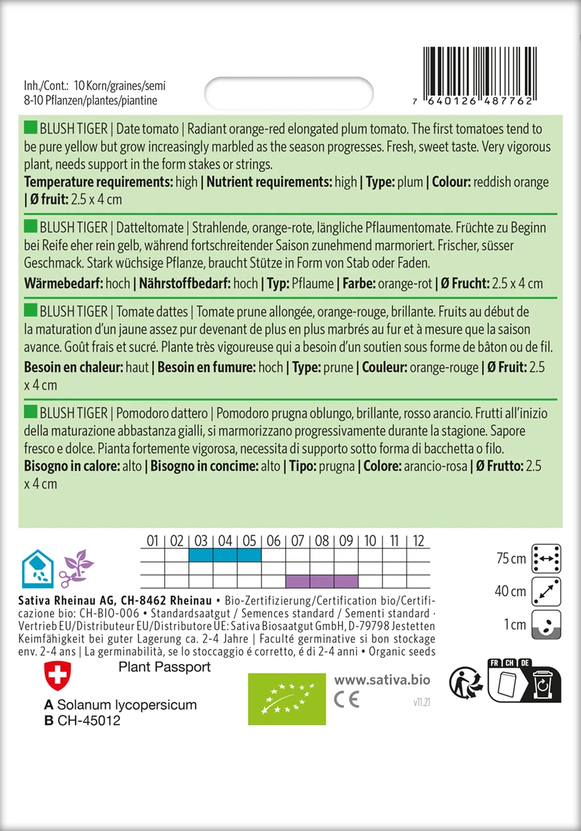 Datteltomate Blush Tiger | BIO Stabtomatensamen Von Sativa Rheinau 1 Datteltomate Blush Tiger | BIO Stabtomatensamen Von Sativa Rheinau